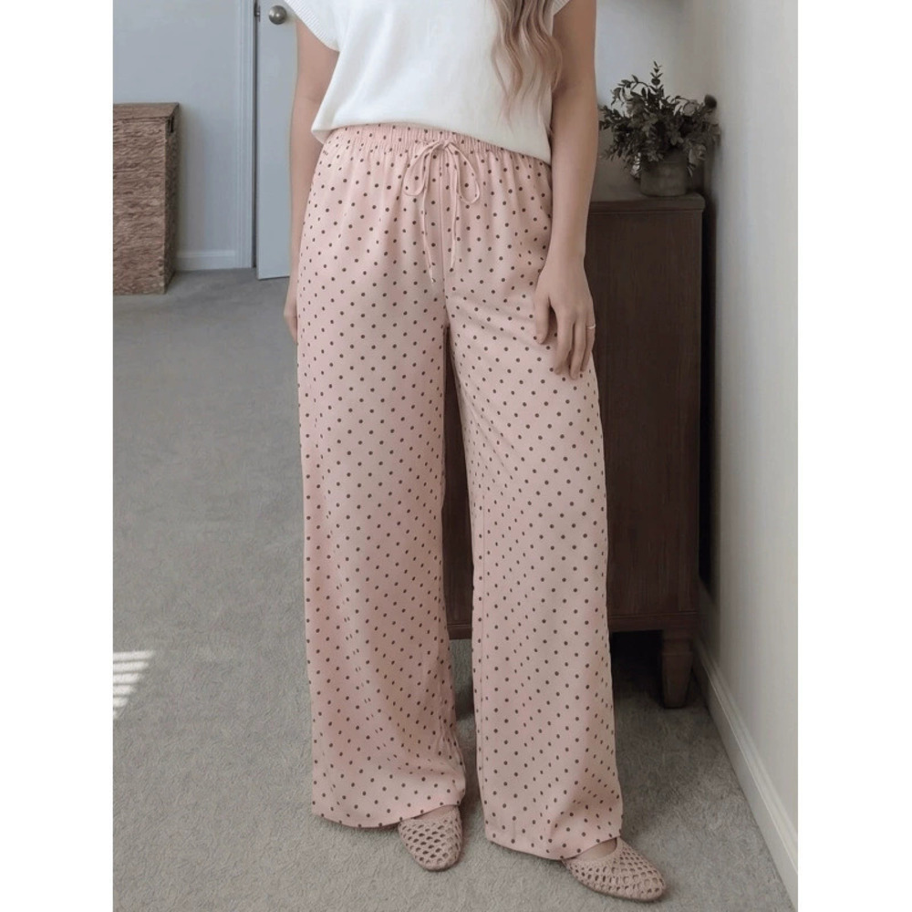 ZARA Retro Polka Dot Wide Leg Pants for Women Spring Summer Casual Trousers